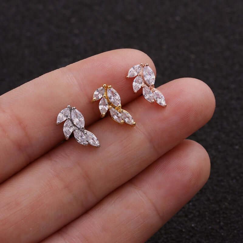 20G Curve Leaf Stud Cartilage Earrings