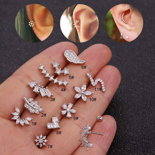 20G Cartilage Leaf Stud Helix Earrings 