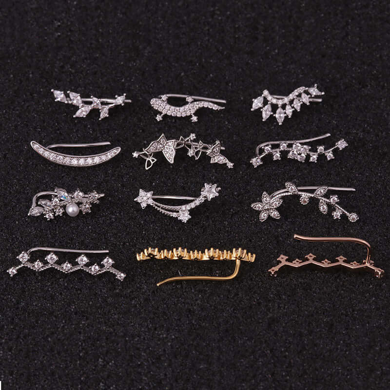 16G Cartilage Linear Flower Ear Clip Ear Cuff | HSPJ19124