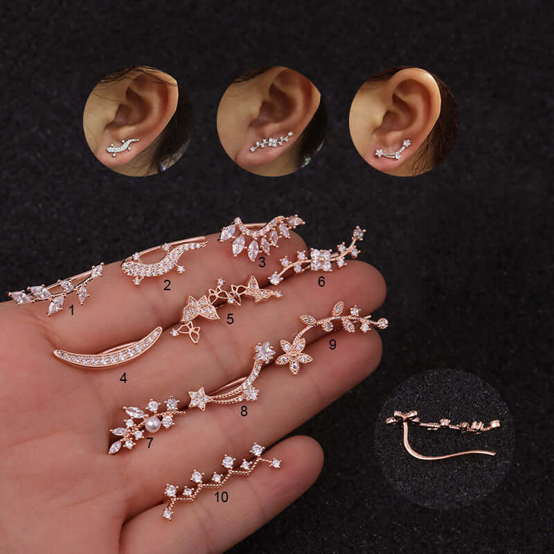 16G Cartilage Linear Flower Ear Clip Ear Cuff