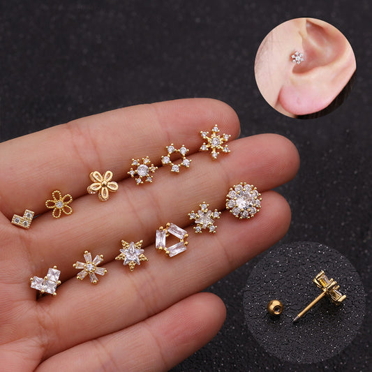 20G Snow Flakes Cartilage Conch Sleeper Stud Earrings