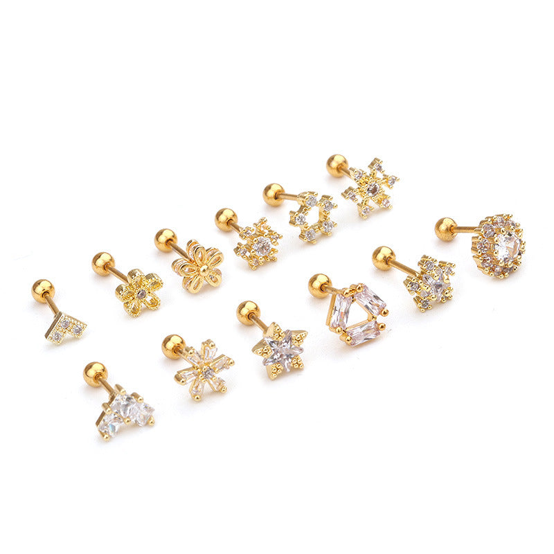 20G Snow Flakes Cartilage Conch Sleeper Stud Earrings