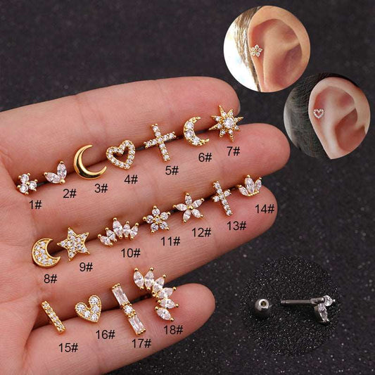 16G Cartilage Tiny Stud Earring, Heart Stud, CZ Studs