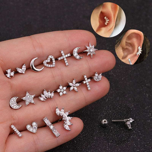 16G Cartilage Tiny Stud Earring, Heart Stud, CZ Studs