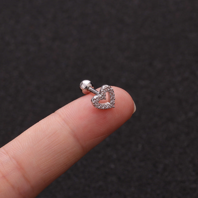 16G Cartilage Tiny Stud Earring, Heart Stud, CZ Studs