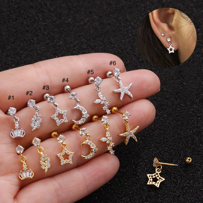 20G Surgical Steel Star Moon Dangle Cartilage Earring | HSPJ1926