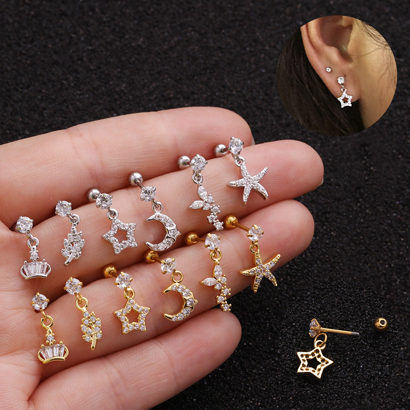 20G Surgical Steel Star Moon Dangle Cartilage Earring | HSPJ1926