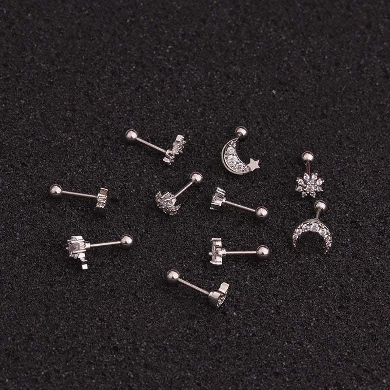 20G Cartilage Tiny Moon Star Tragus Stud | HSPJ1927
