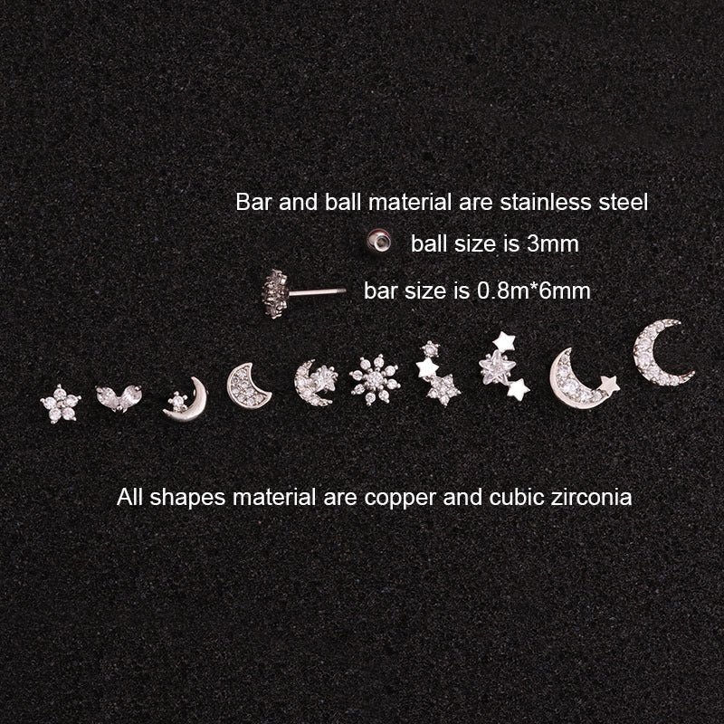 20G Cartilage Tiny Moon Star Tragus Stud | HSPJ1927