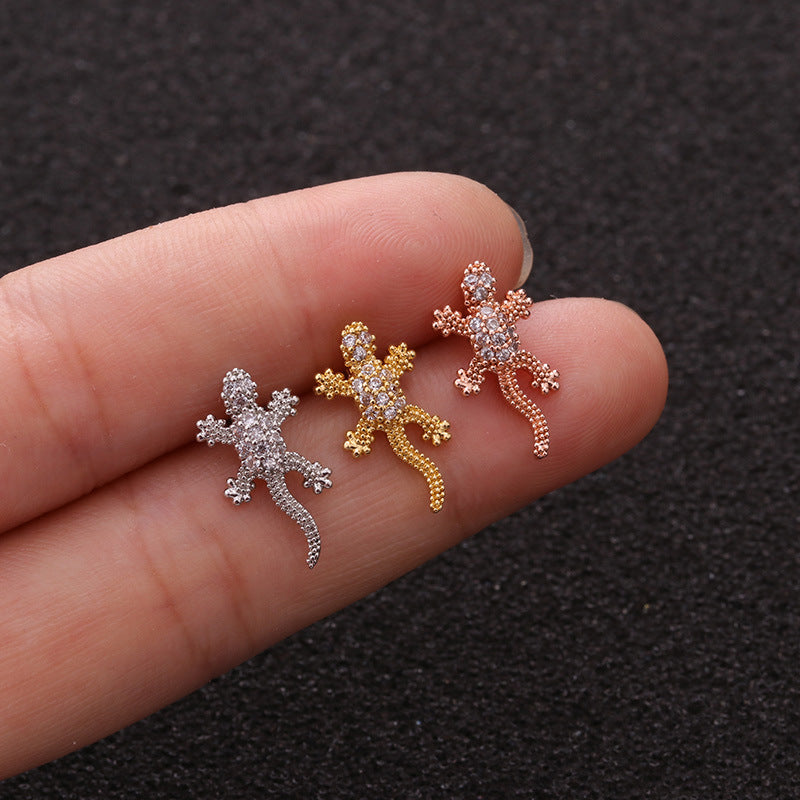 20G Rose Gold Lizard Tragus Stud Piercings