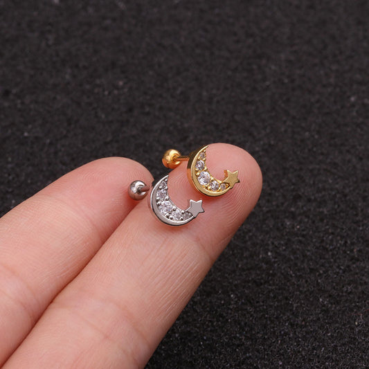 20G Cartilage Tiny Stud Earring, Moon and Star Earrings | HSPJ1943