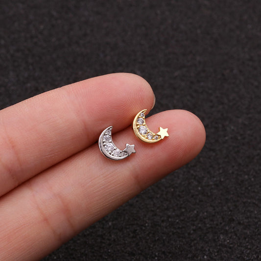 20G Cartilage Tiny Stud Earring, Moon and Star Earrings | HSPJ1943