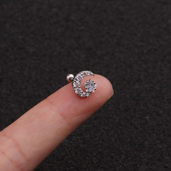 20G Rose Gold Crescent Moon Conch Daith Stud silver