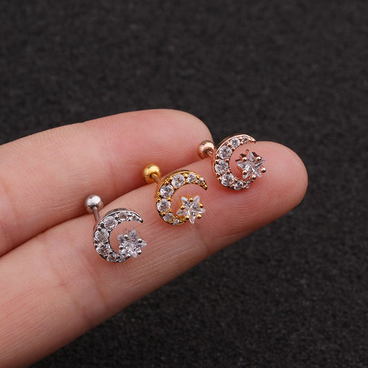 20G Cartilage Tiny Stud Earring, Moon and Star Earrings | HSPJ1950