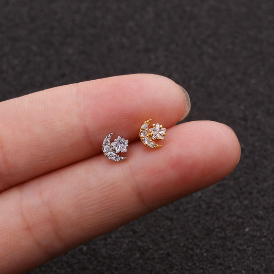 20G Cartilage Tiny Stud Earring, Moon and Star Earrings | HSPJ1951