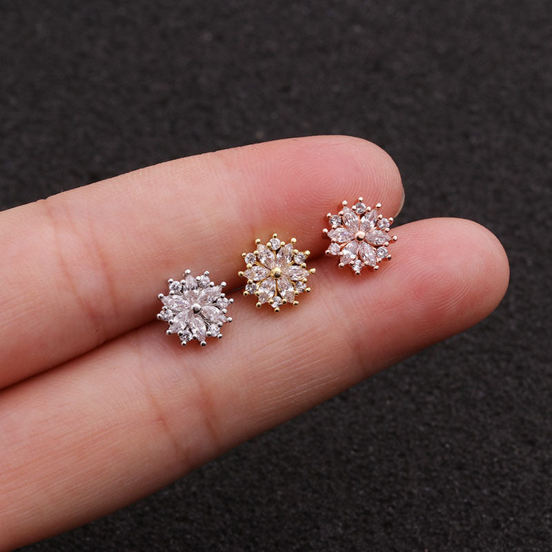 20G Cartilage Flower Stud Rose Gold Earrings