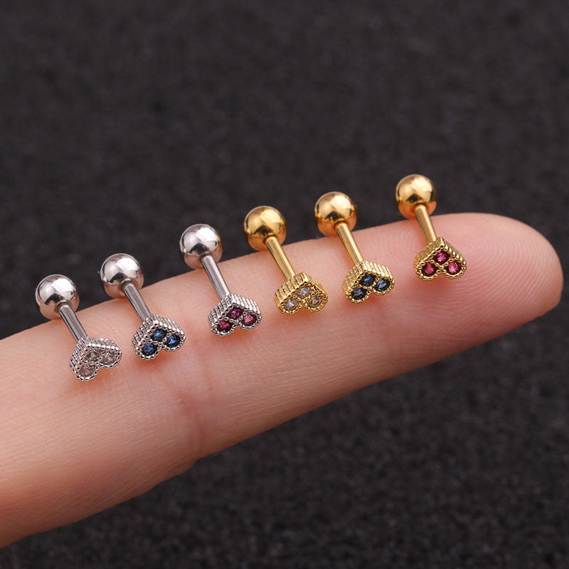 16G Cartilage Tiny Stud Earring, Flat Back Heart Earrings