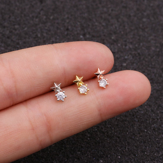 20G Shooting Star Rose Gold Conch Piercing in rose gold, silver and gold