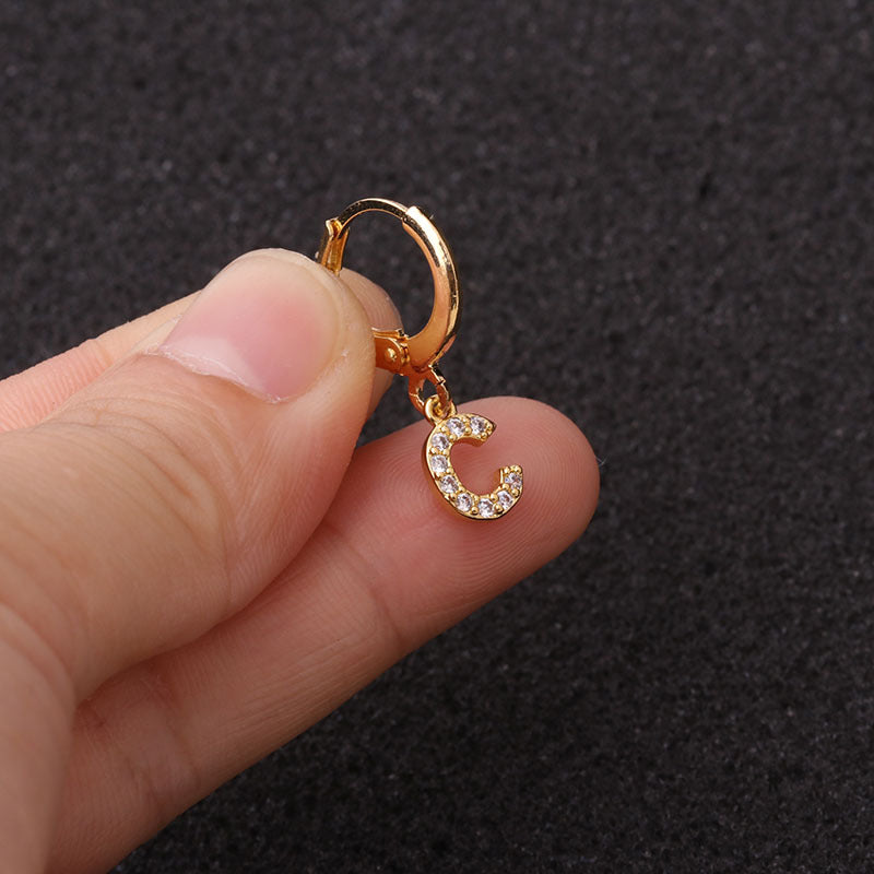18K Gold Initial Dangle Earrings Alphabet Small Hoop | HSPJ1990