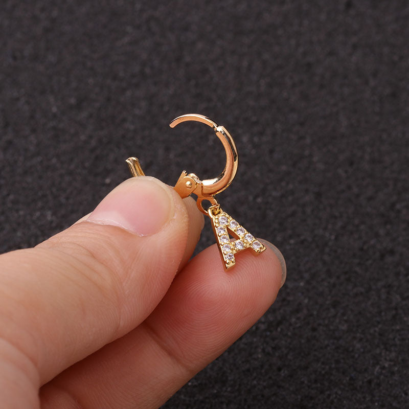 18K Gold Initial Dangle Earrings Alphabet Small Hoop | HSPJ1990