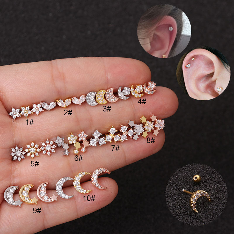 20G Rose Gold Celestial Star Tragus Ball Back Stud