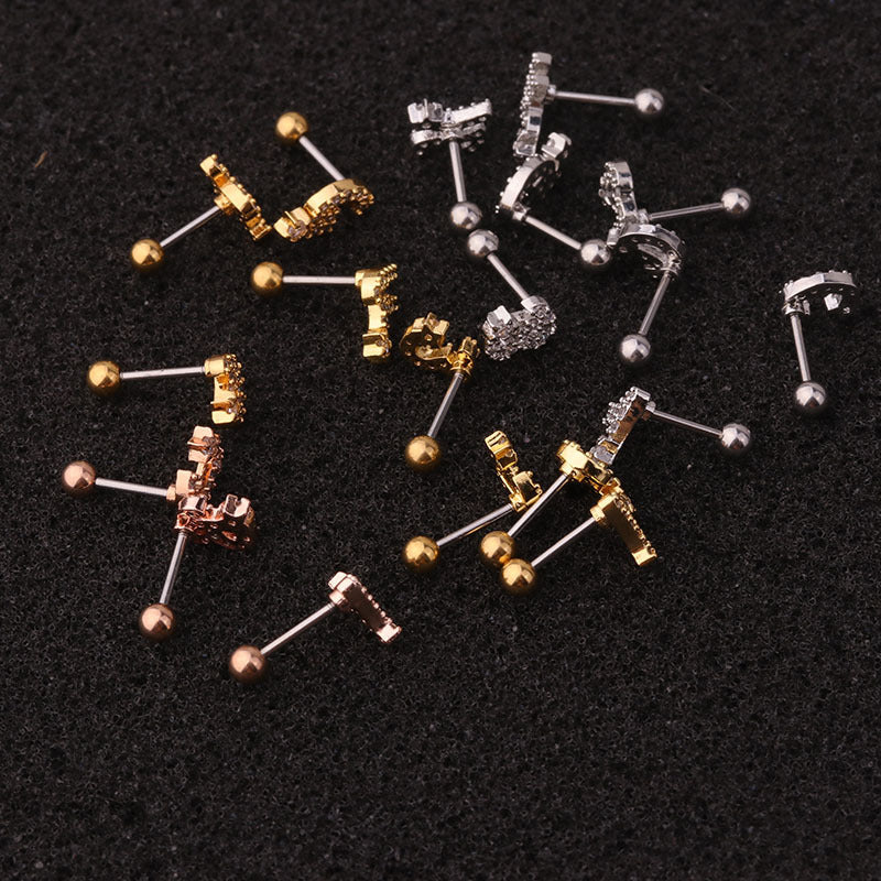 cartilage earrings, piercing jewelry, cartilage piercing, body jewelry, helix piercing, helix earrings, tragus piercing, alphabet earrings
