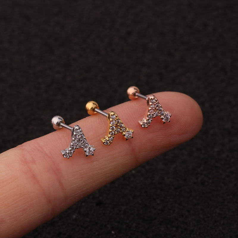 cartilage earrings, piercing jewelry, cartilage piercing, body jewelry, helix piercing, helix earrings, tragus piercing, alphabet earrings