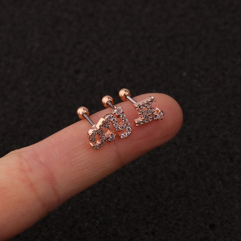 cartilage earrings, piercing jewelry, cartilage piercing, body jewelry, helix piercing, helix earrings, tragus piercing, alphabet earrings