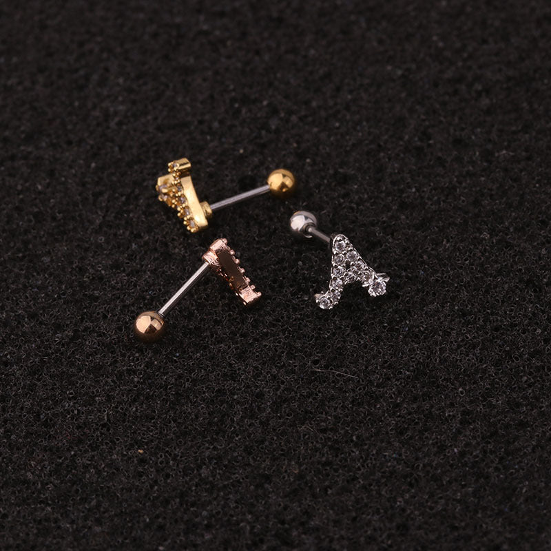 cartilage earrings, piercing jewelry, cartilage piercing, body jewelry, helix piercing, helix earrings, tragus piercing, alphabet earrings
