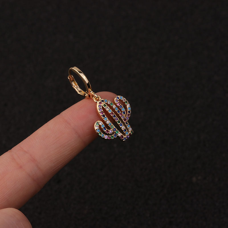 18K Gold Colorful Palm Tree CZ Cartilage Hoop | HSPJ213