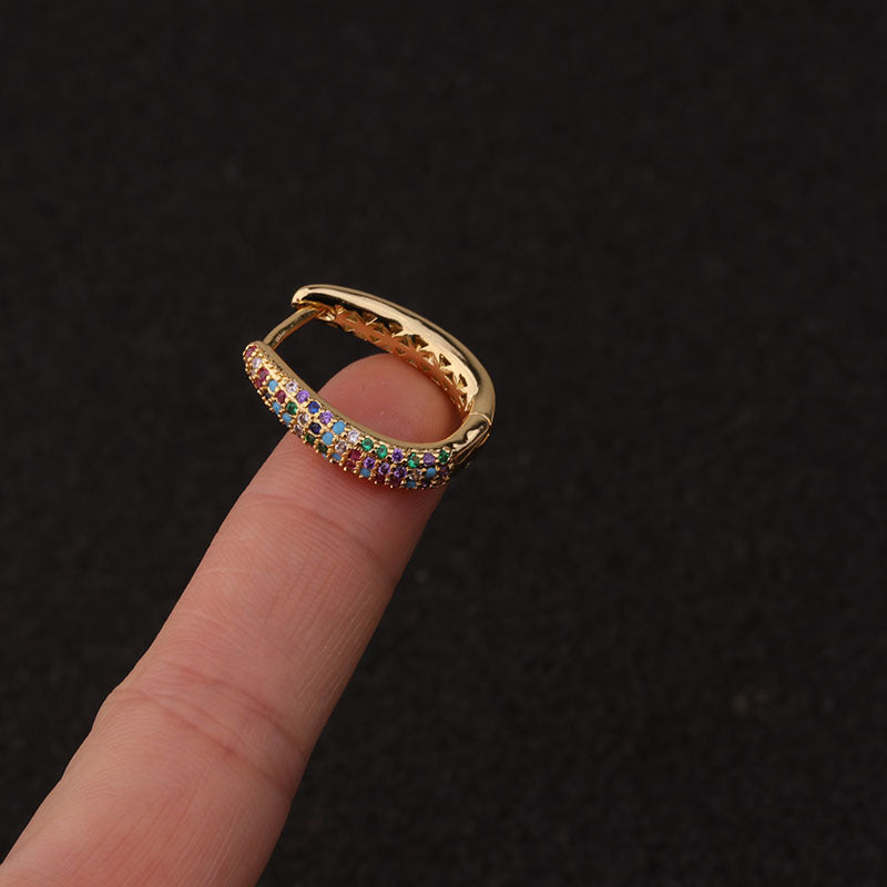 18K Gold Colorful Palm Tree CZ Cartilage Hoop | HSPJ213