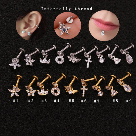 16G Cartilage Labret Back Earring, Lip Ring, Dangle Cartilage Earring | HSPJ216