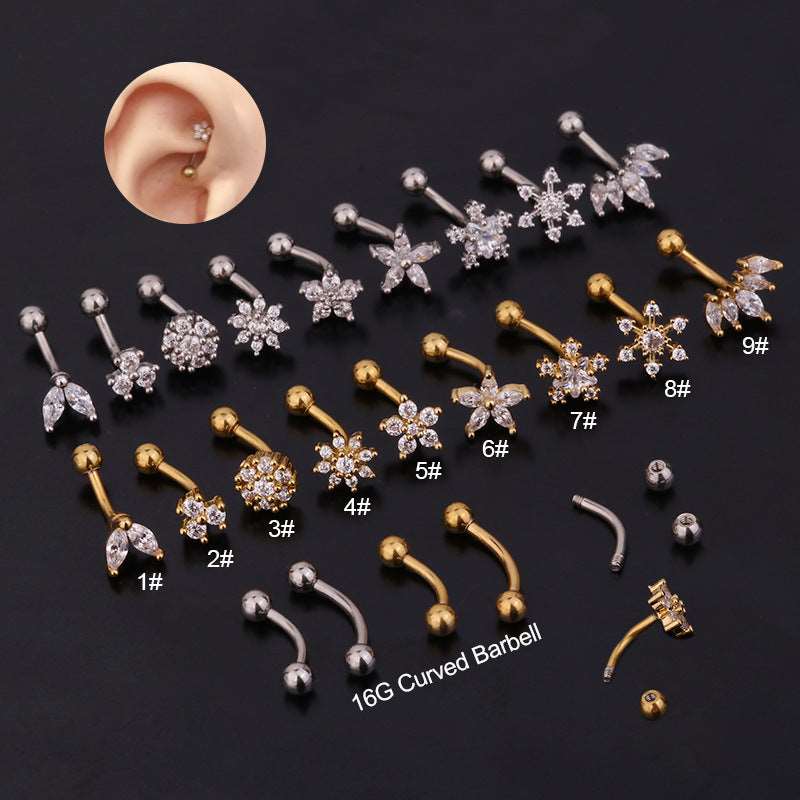16G Flower Curved Barbell Rook Piercing
