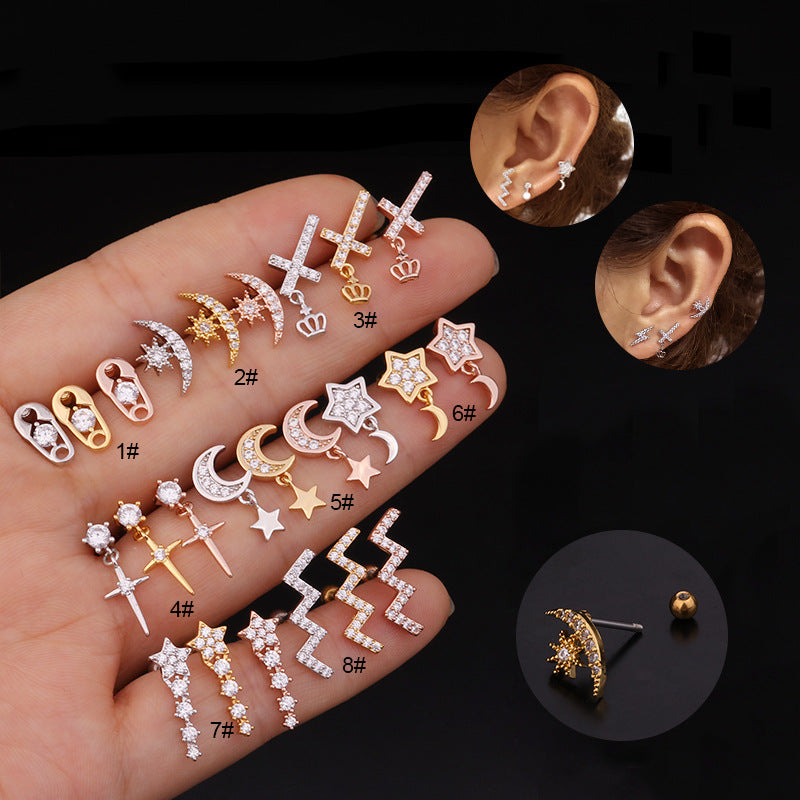 20G Cartilage Tiny Stud Earring Surgical Steel Earrings Celestial Earrings | HSPJ241