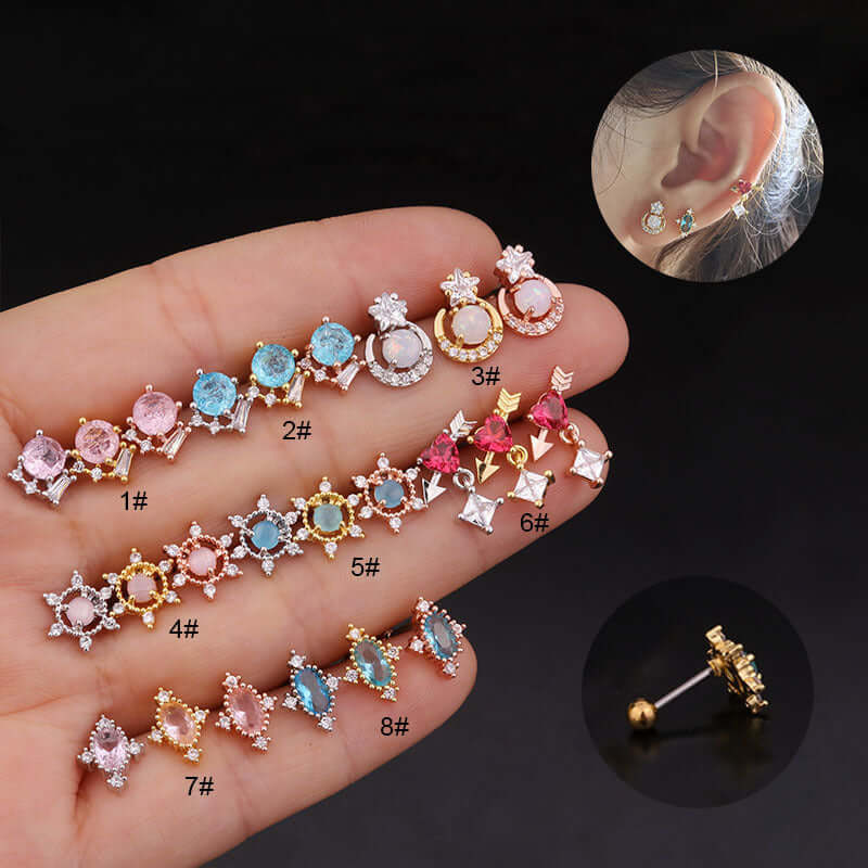 20G Colorful CZ Daith Conch Stud Earrings | HSPJ248
