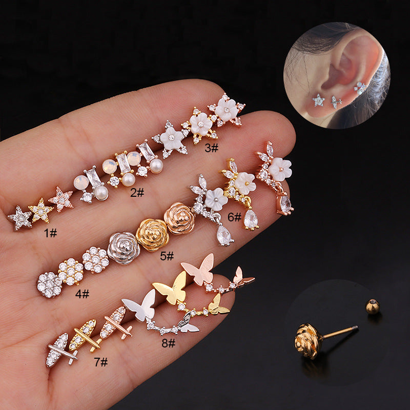 20G Hypoallergenic Rose Pearl Helix Cartilage Barbell Stud