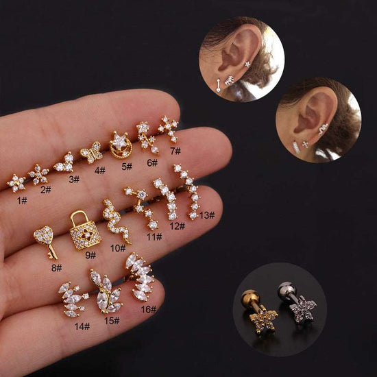16G Leaf Curved Bar Conch Earrings Gold