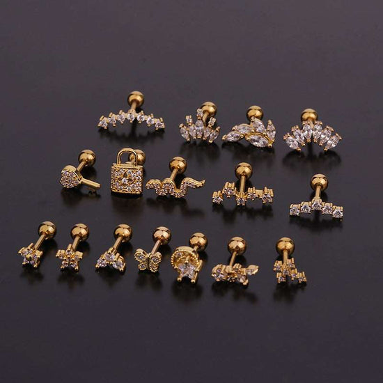 16G Leaf Curved Bar Conch Earrings Gold