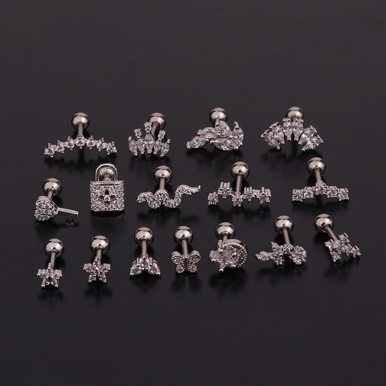 16G Leaf Curved Bar Conch Earrings Silver