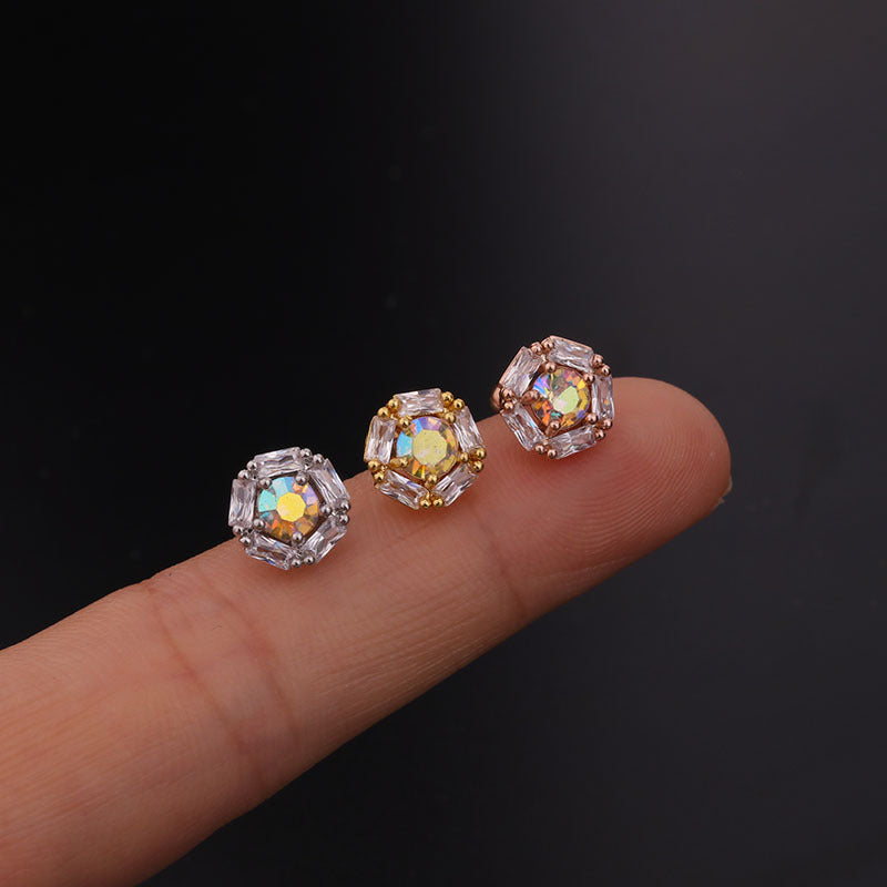 Rose Gold AB Zircon Round Daith Helix Piercing Stud