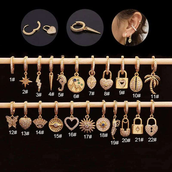 18K Gold Key and Lock Huggies Earring Hoop