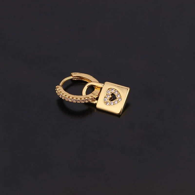 18K Gold Key and Lock Huggies Earring Hoop