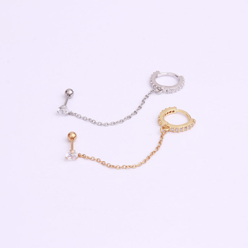 20G Connected Second Hole Chain Hoop Earrings