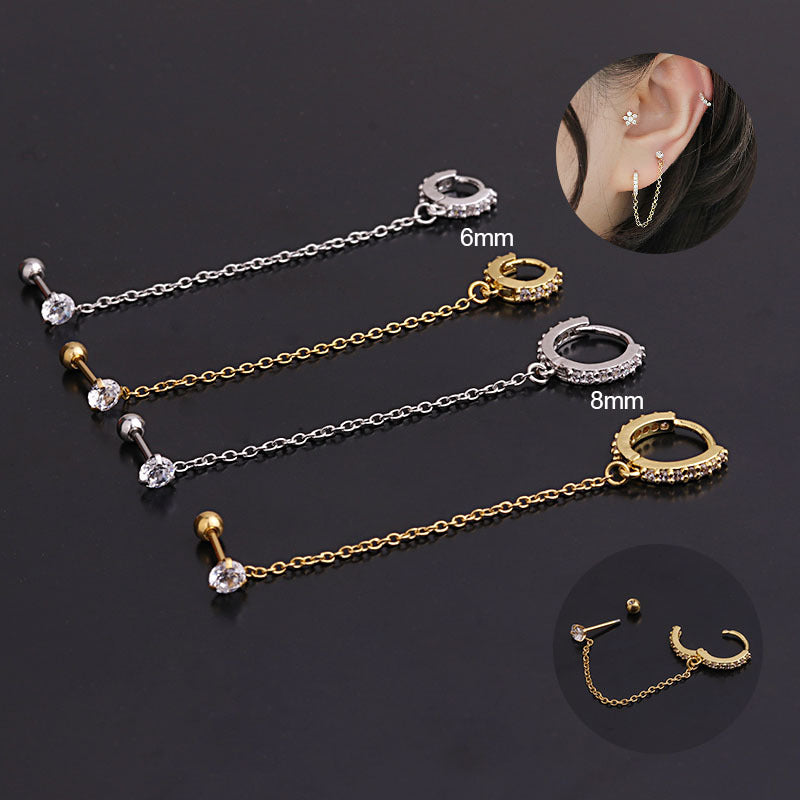 20G Connected Second Hole Chain Hoop Earrings