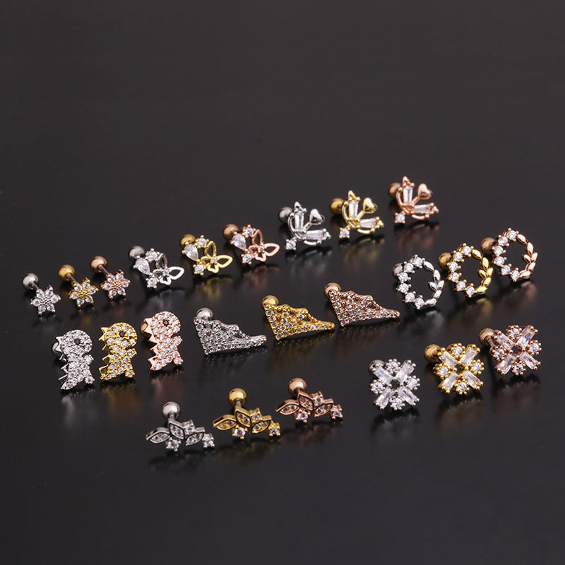 20G Pave CZ Dinosaur Piercing Cartilage Stud