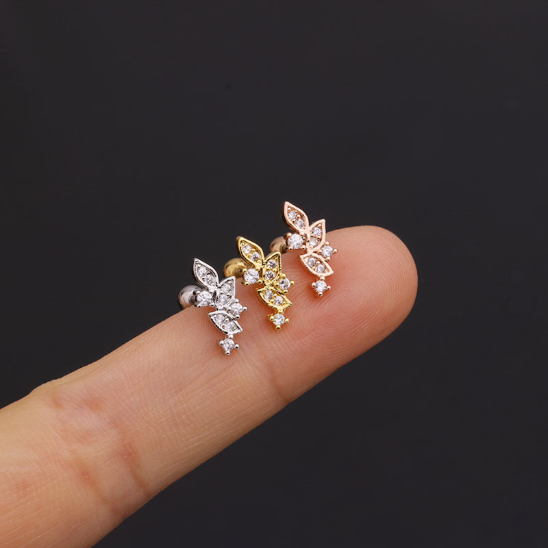 20G Pave CZ Leaf Piercing Cartilage Stud