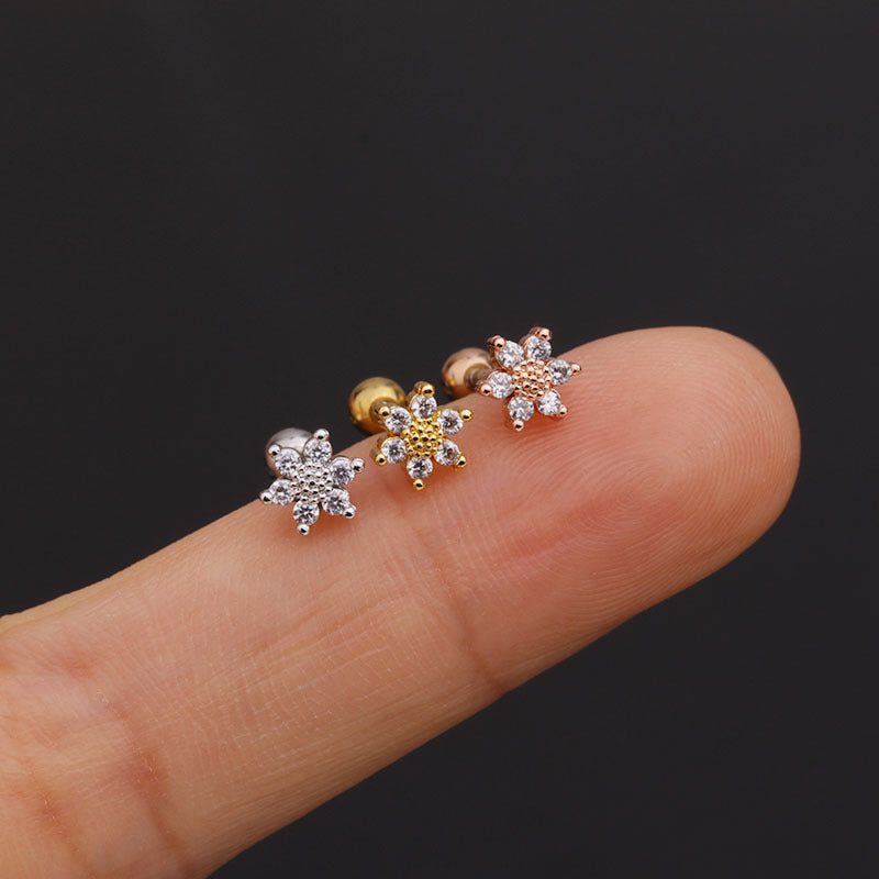 20G Pave CZ Flower Piercing Cartilage Stud