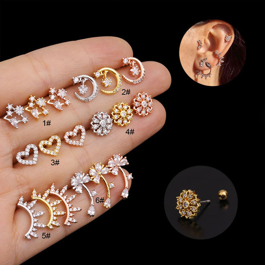 20G Cartilage Tiny Stud Earring Moon Earrings Flower Earrings | HSPJ285