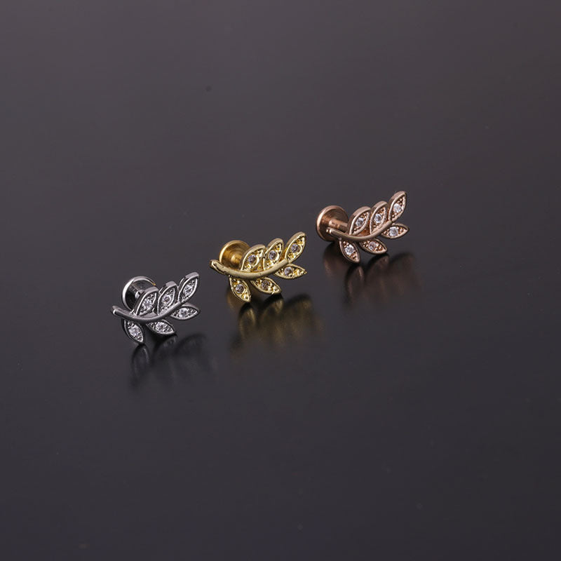cartilage earrings, piercing jewelry, cartilage piercing, body jewelry, helix piercing, helix earrings, tragus piercing, leaf earrings