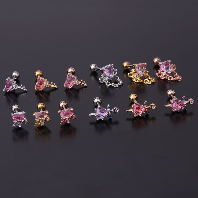 cartilage earrings, piercing jewelry, cartilage piercing, body jewelry, helix piercing, helix earrings, tragus piercing, heart earrings